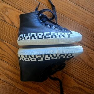 Burberry Kids Black and White High-Top Sneakers